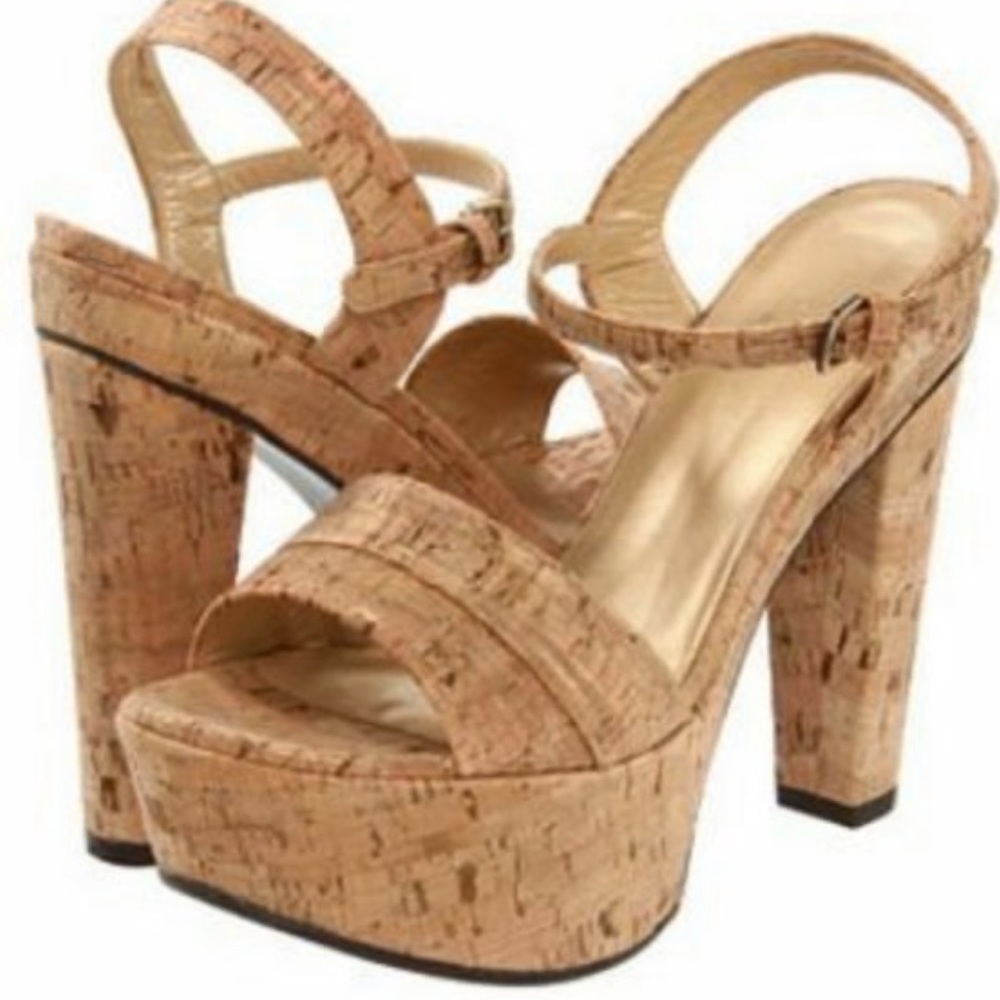 Stuart Weitzman Platform Sandal 9.5M Shimmery cork